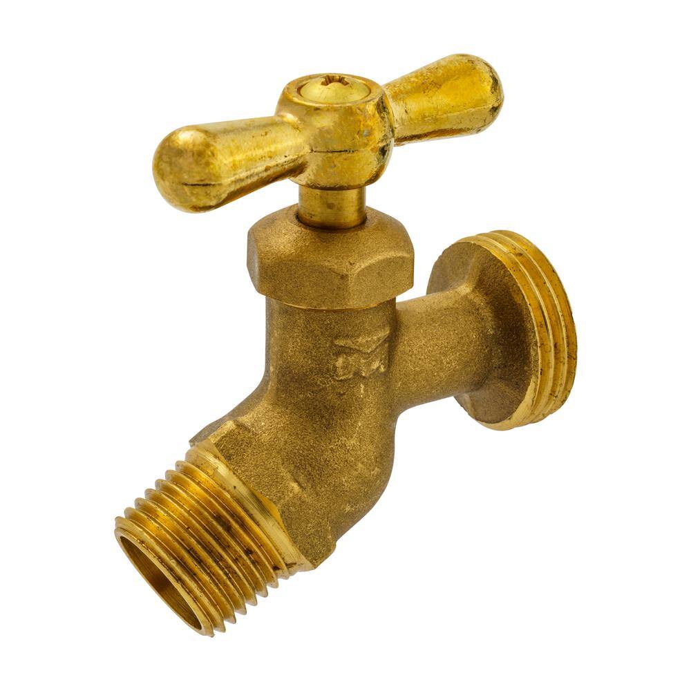 Everbilt 12 in. x 34 in. MIP x MHT Brass Hose Bibb Valve 102-303EB