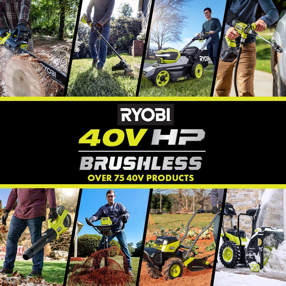 RYOBI RY40470-LB 40V Brushless 125 MPH 550 CFM Cordless Battery Whisper Series Blower and Lawn and Leaf Bag w/ 4.0 Ah Battery and Charger