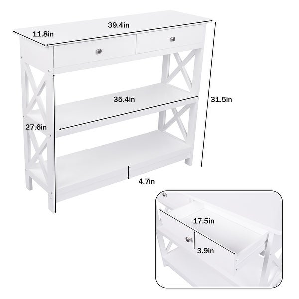 Console Table Entryway Table with Drawer and 2 Storage Shelves 11.8