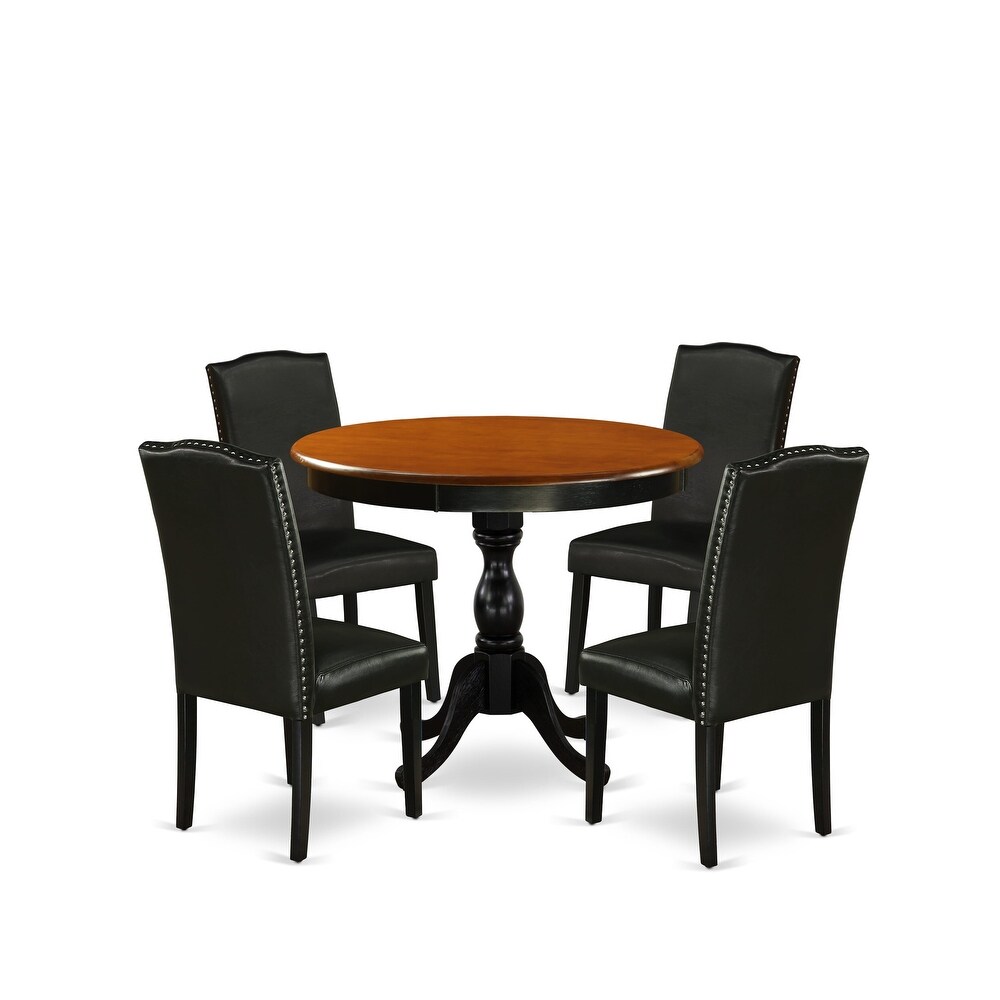 East West Furniture Kitchen Table Set Includes a Round Dining Table and Parson Chairs  Black   Cherry (Pieces Options Available)