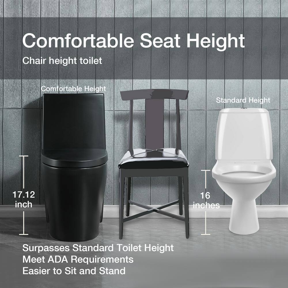 Abruzzo One-Piece Toilet 1.1 GPF1.6 GPF Dual Flush Elongated Toilet 1000 Gram MaP Flushing Score Toilet in Matt Black 23T01-MB