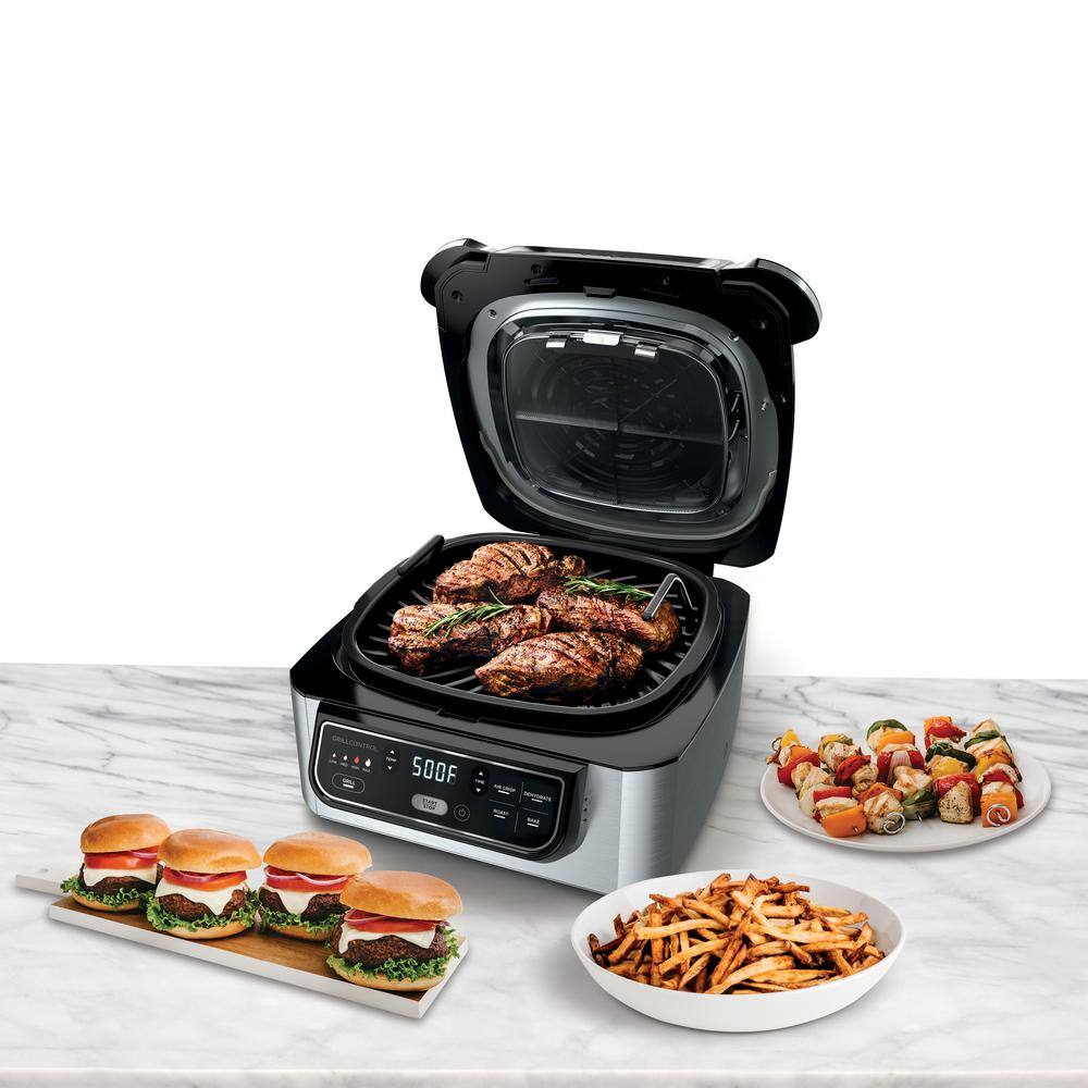 NINJA Foodi 5-in-1 Indoor Grill with 4 Qt. Air Fryer Roast Bake Dehydrate and Cyclonic Grilling (AG301) AG301