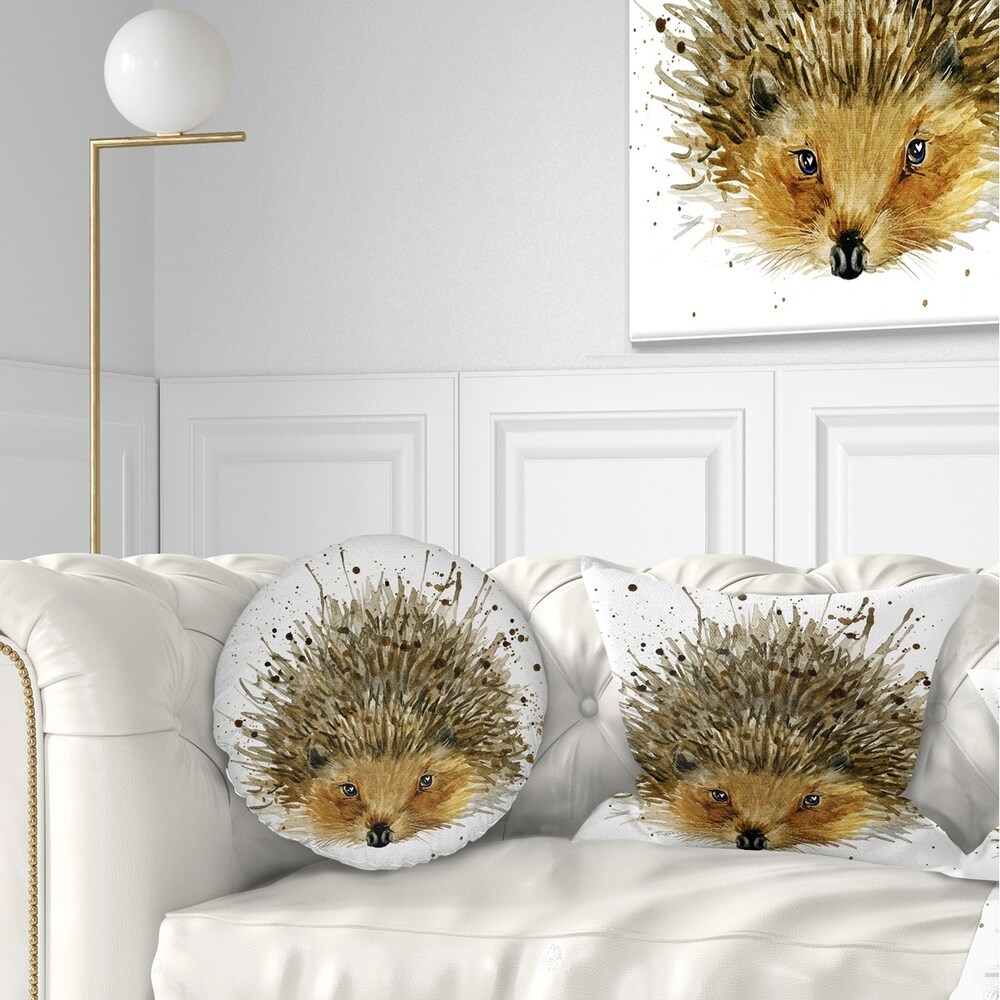 Designart 'Hedgehog Illustration Watercolor' Contemporary Animal Throw Pillow