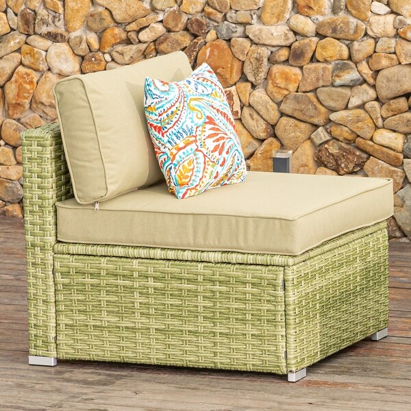 COSIEST PE Wicker Outdoor Armless Chair with Pillow