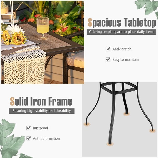 Costway Patio Square Bar Table WoodLike Tabletop Metal Frame Garden