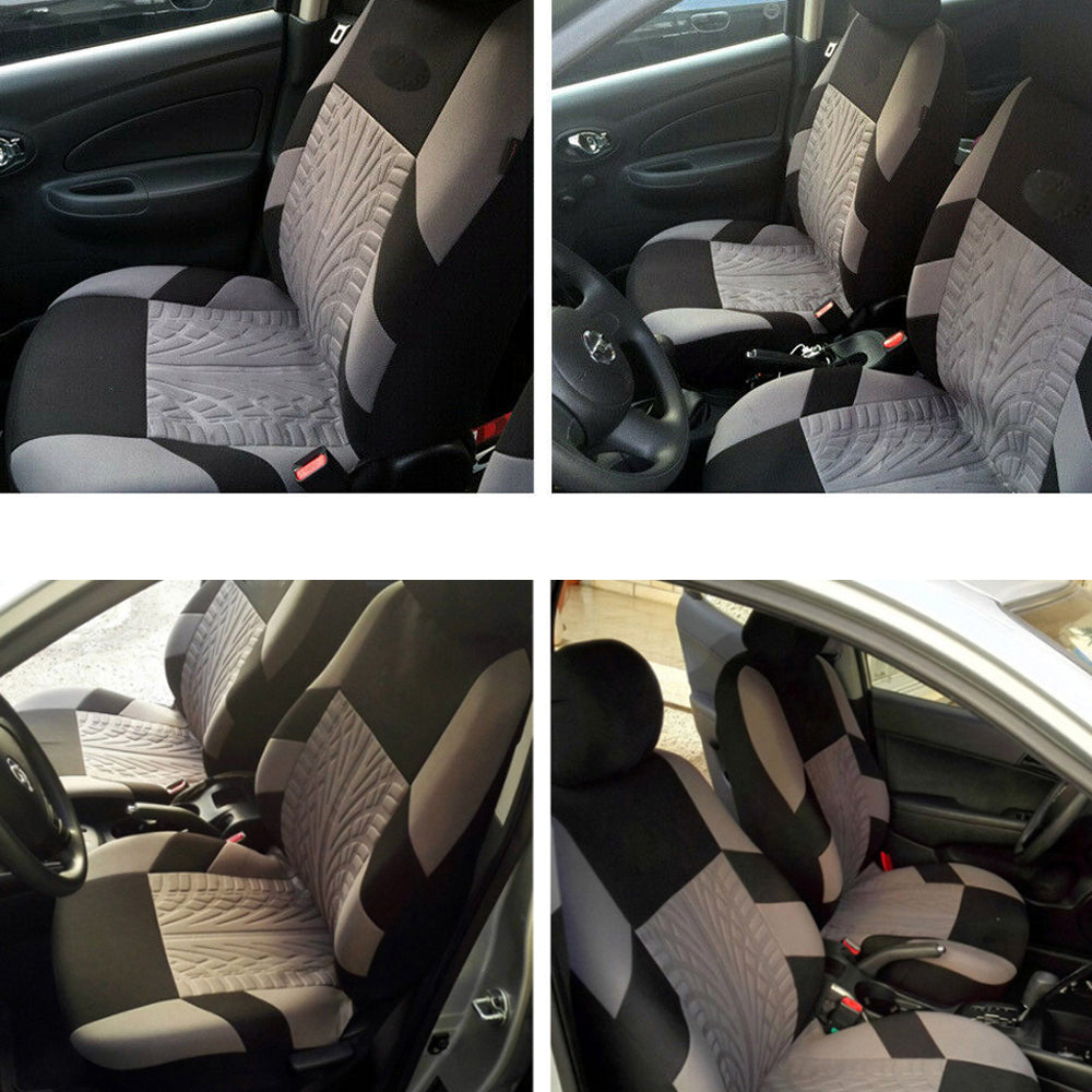 ALLTIMES Universal Car Seat Covers， Gray+Black Polyester Cloth Front and Rear Split Bench Seat Covers