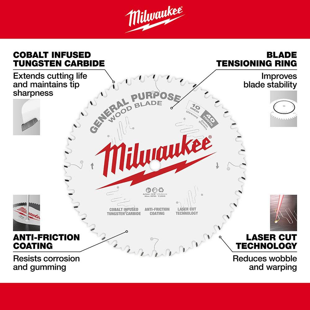 Milwaukee 10 in. 40T General Purpose Circular Saw Blade 48-40-1024 from Milwaukee