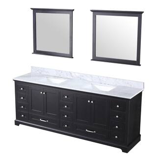 Lexora Dukes 84 in. W x 22 in. D Espresso Double Bath Vanity Carrara Marble Top and 34 in. Mirrors LD342284DGDSM34