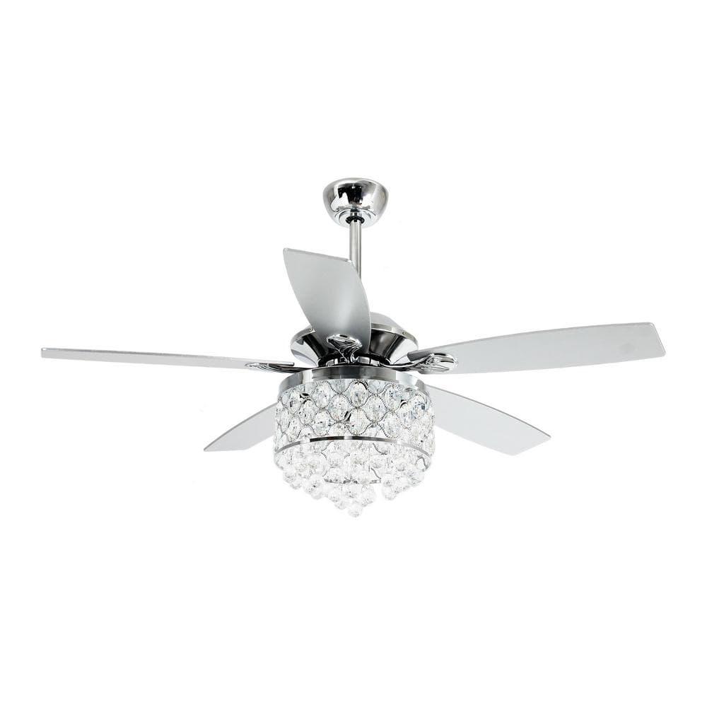 Parrot Uncle Berkshire 52 inModern Downrod Mount Chrome Crystal Ceiling Fan with Light Kit and Remote Control