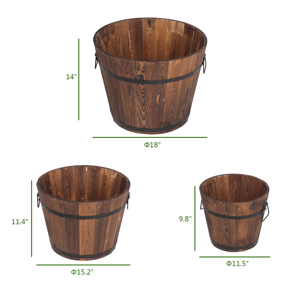 Ktaxon Wooden Bucket Barrel Planters Flower Pots for Plants Garden Outdoor Indoor Decor, Set of 3