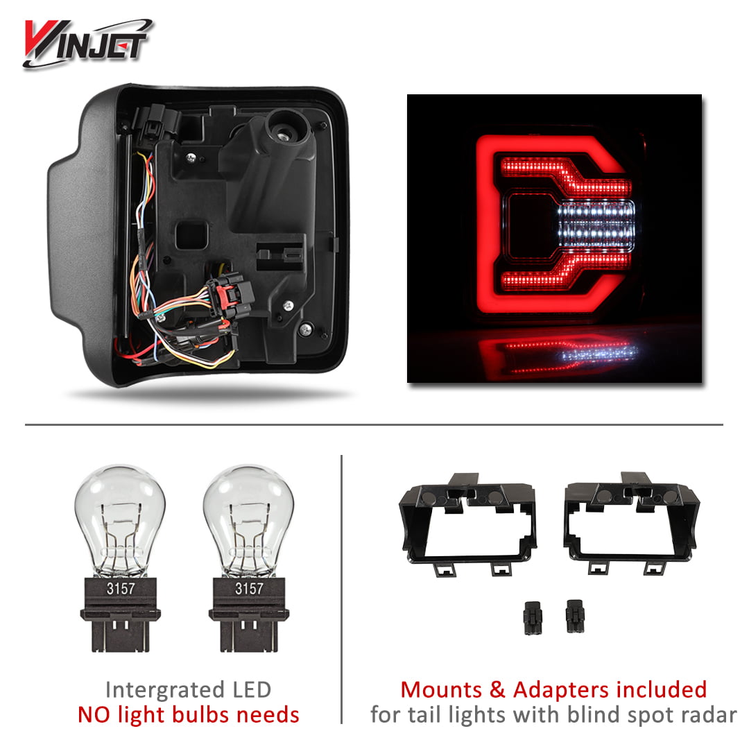 Renegade by Winjet LED Sequential Tail Lights Black/Smoke for 2018+ Jeep Wrangler JL and JLU