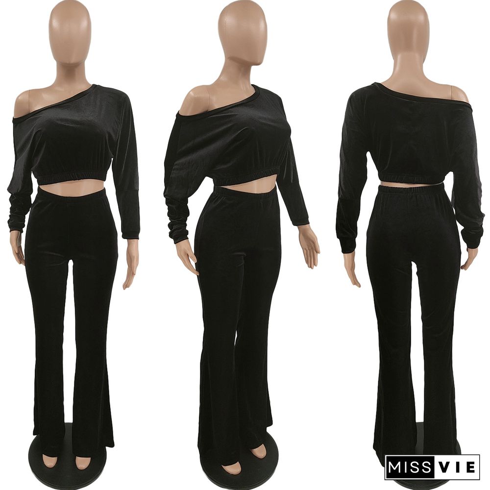 Casual Long-sleeved Bat Top Flared Pants Suit