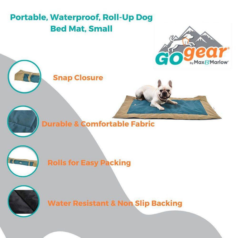 MAX & MARLOW Portable, Water-Resistant, Roll-Up Dog Bed Mat, Small Tan/Teal 00341