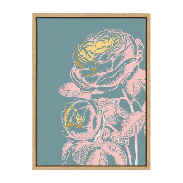 X 24 quot Sylvie Floral In Teal Framed Wall Canvas By Apricot And Birch Natural Kate amp Laurel All Things Decor