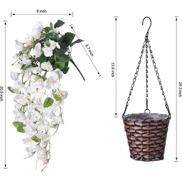 Artificial Faux Hanging Flowers Plants Baskets for Spring Outdoor Outside Decoration，Fake White Silk Long Stems Vines Hibiscus