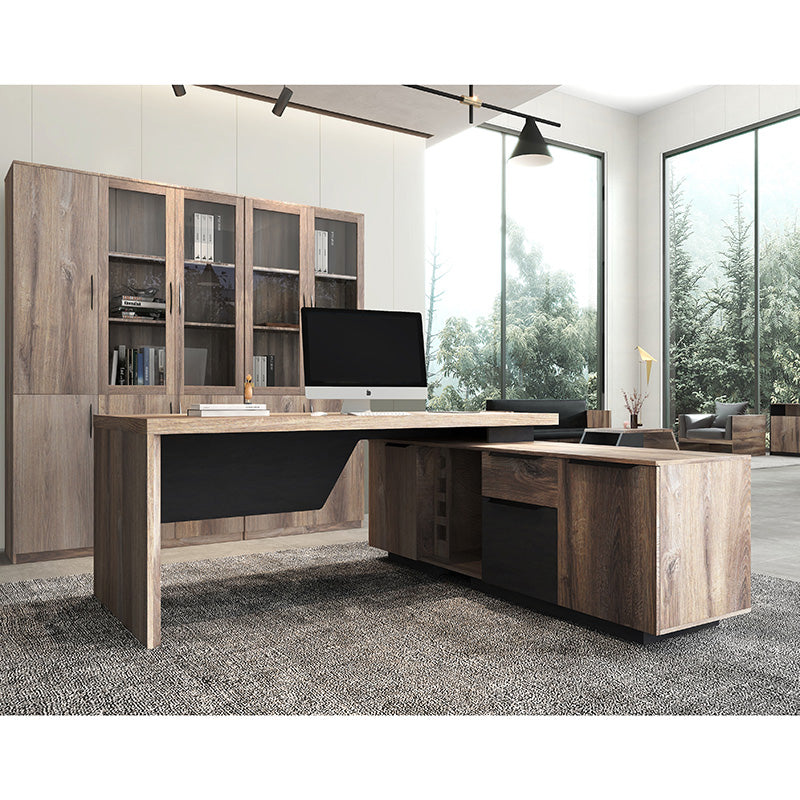 BALDER Executive Desk with Right Return 1.8-2.0M - Warm Oak & Black