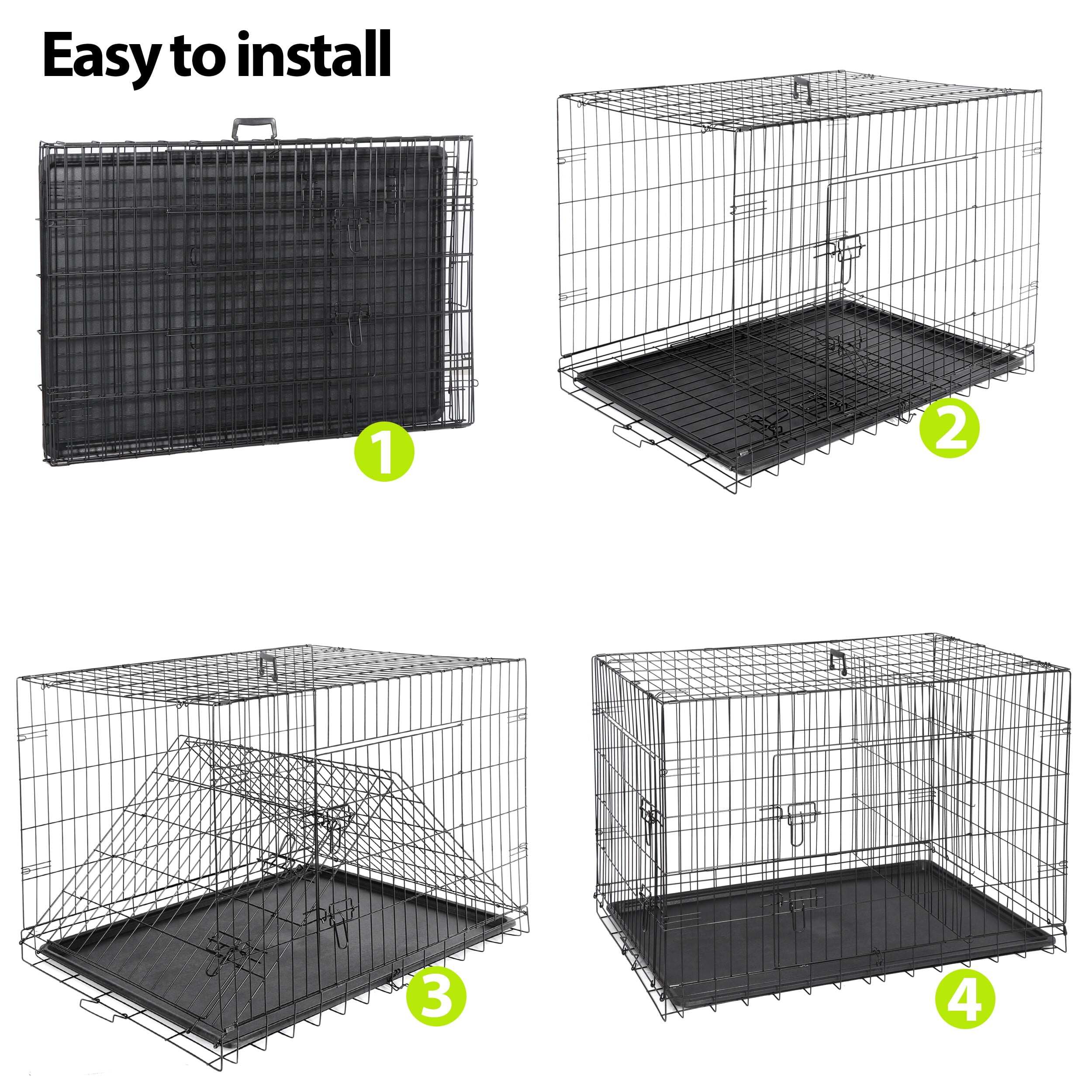 HomGarden 42’’ Foldable Large Dog Crate Kennel Double Door Steel Dog Cage， Black