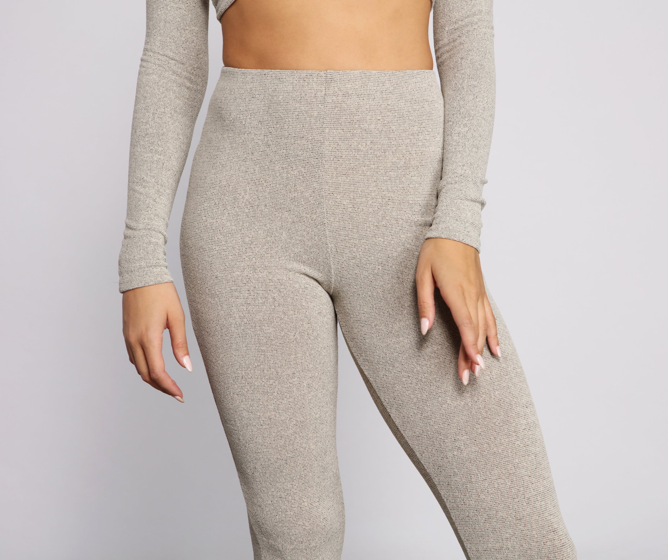 Trendy High Waist Ribbed Knit Leggings