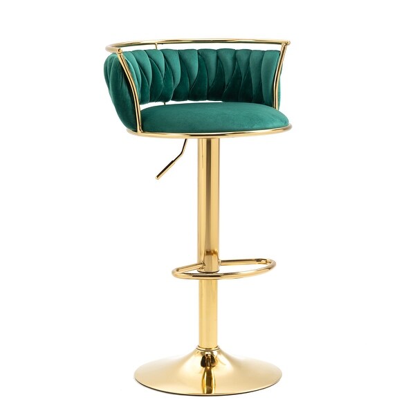 Velvet Swivel Bar Stools with Low Back and Footrest