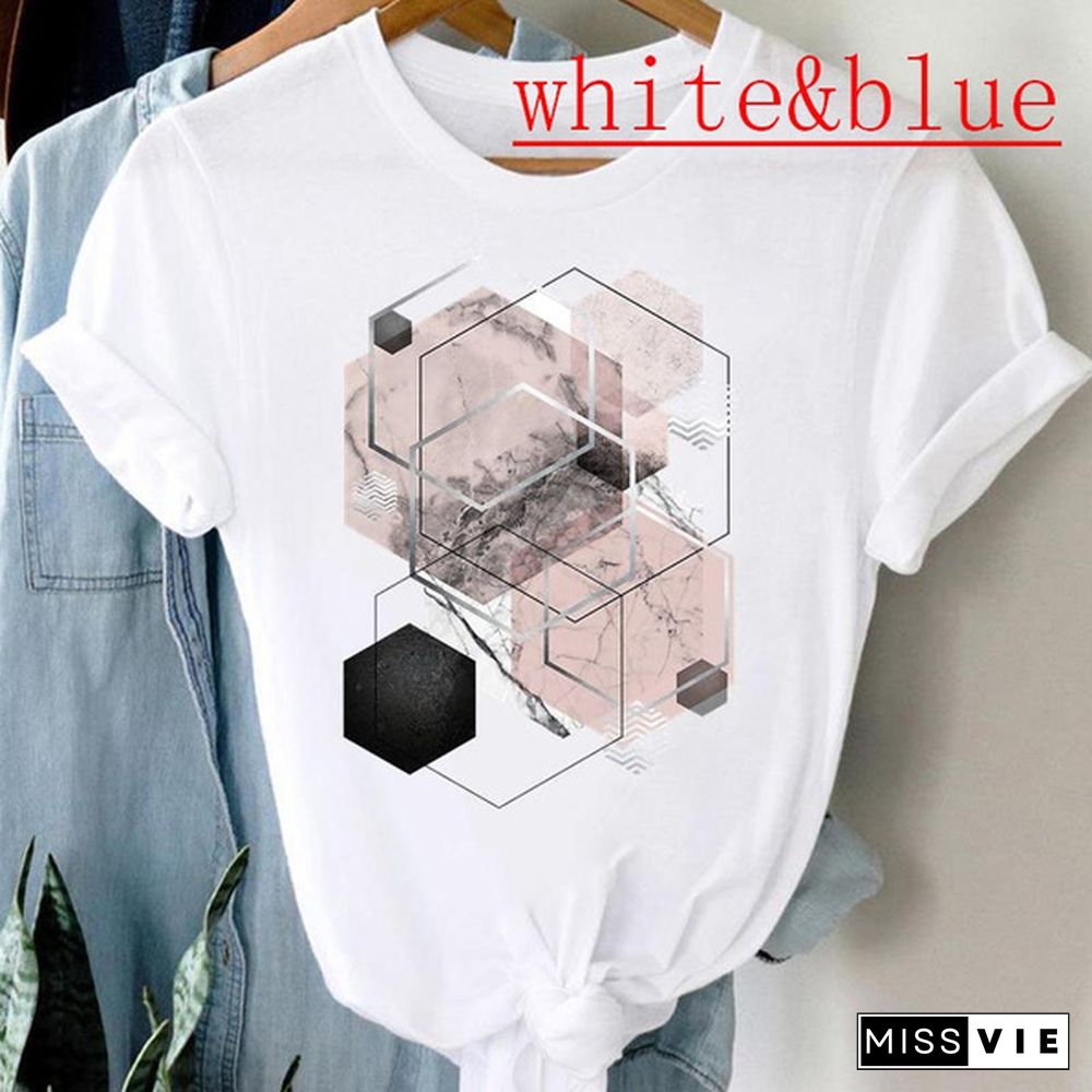 tee top tshirt fashion clothes women summer print lady female watercolor geometric spring 90s clothing short sleeve T casual cartoon graphic t-shirt