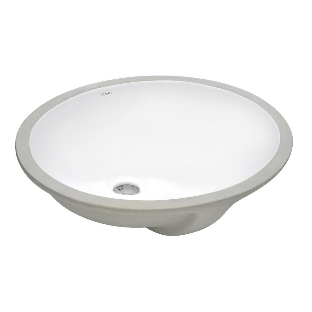 Ruvati 16 in. x 13 in. Oval Undermount Vanity Bathroom Porcelain Ceramic with Overflow in White RVB0618