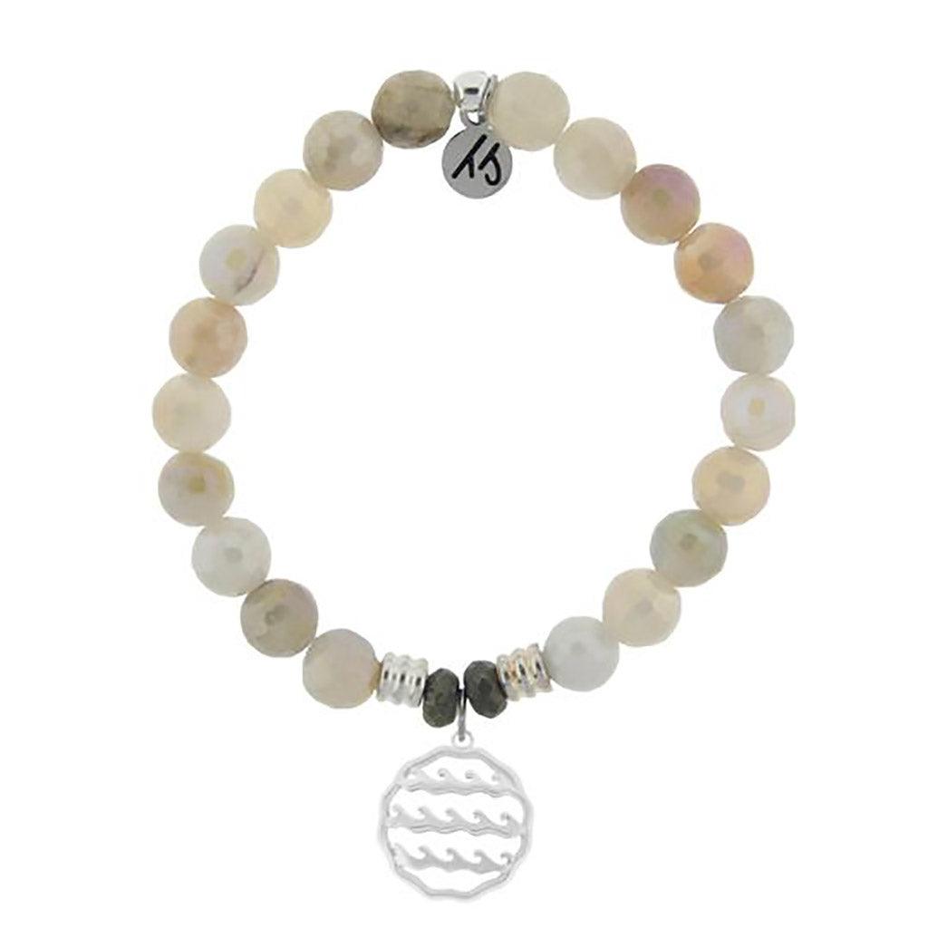 T. Jazelle  Moonstone Bracelet with Waves of Life Sterling Silver Charm