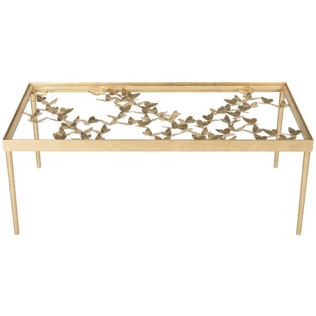 Rosalia Butterfly Coffee Table Gold tempered Glass Safavieh