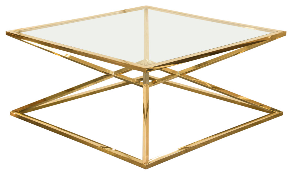 40 quot40 quotSquare Glass Coffee Table Stainless Steel Gold Frame   Contemporary   Coffee Tables   by Sideboards and Things  Houzz