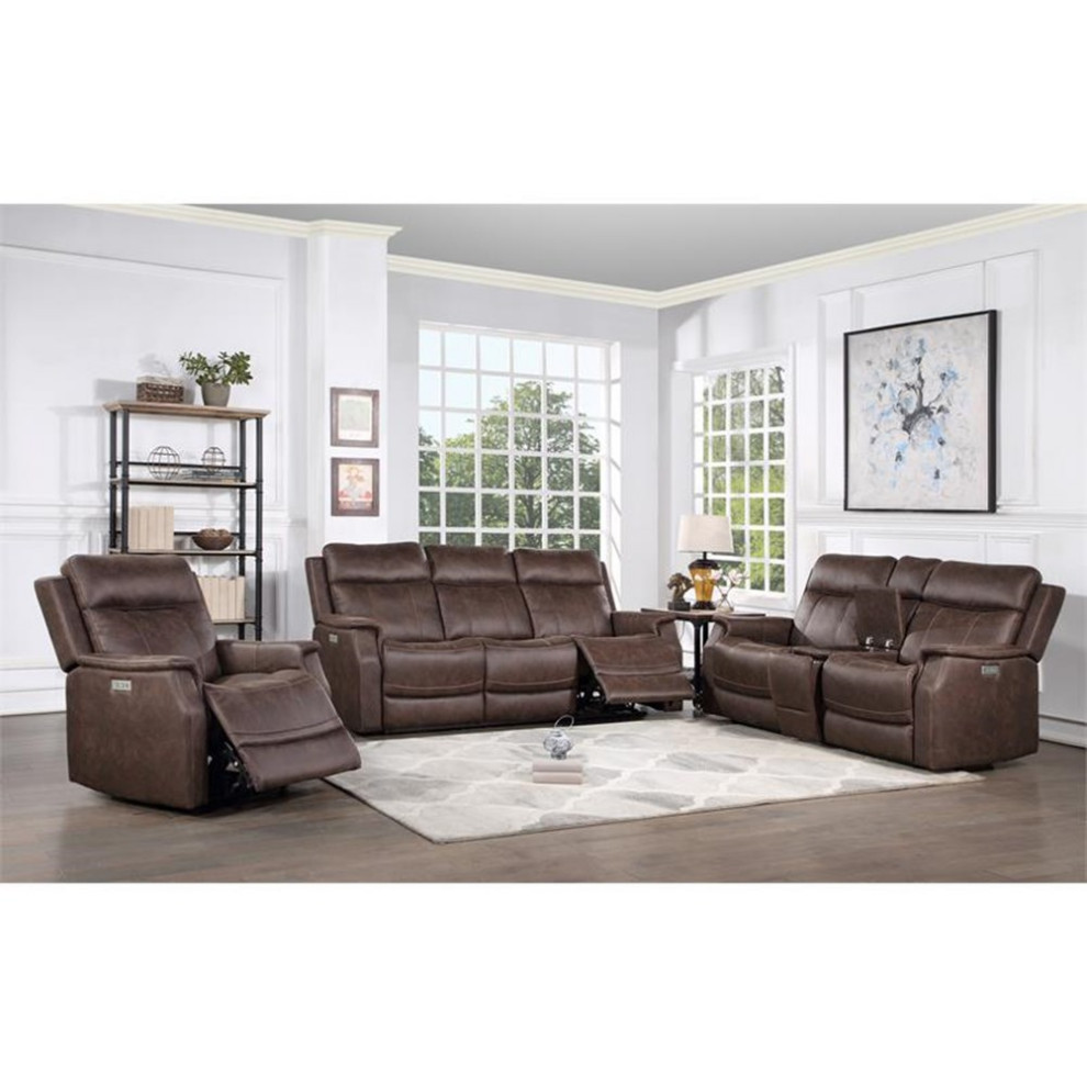 Steve Silver Valencia 3 Piece Dual Power Reclining Set With Walnut VA9503PCW   Contemporary   Living Room Furniture Sets   by Homesquare  Houzz