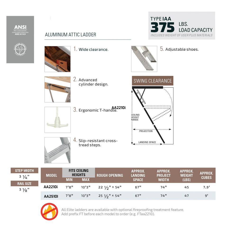 Louisville Ladder 7 ft. 8 in. to 10 ft. 3 in. 25.5 in. x 54 in. Aluminum Attic Ladder with 375 lbs. Maximum Load Capacity AA2510I