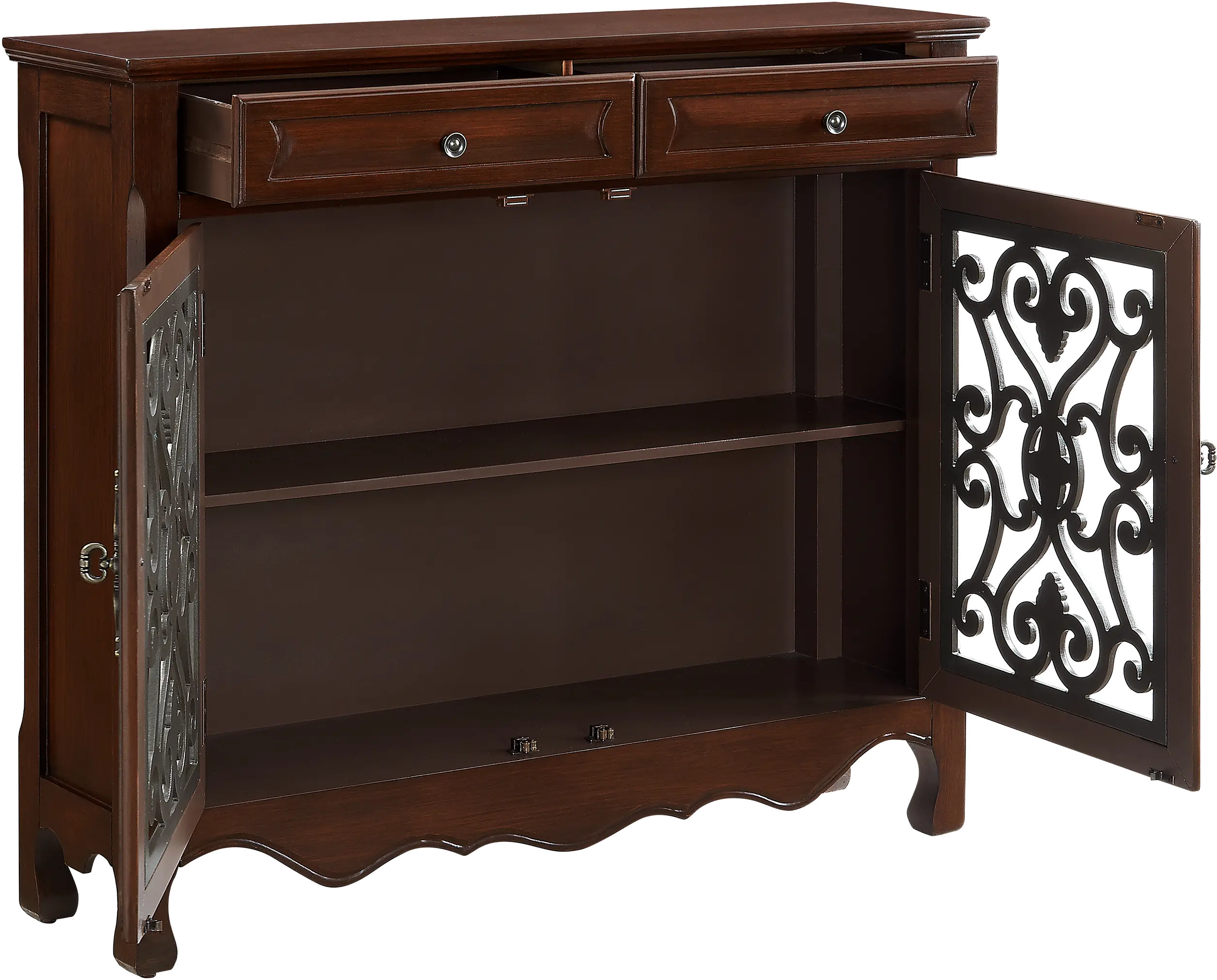 Samira Light Cherry Scroll Console 2-Door 2-Drawer