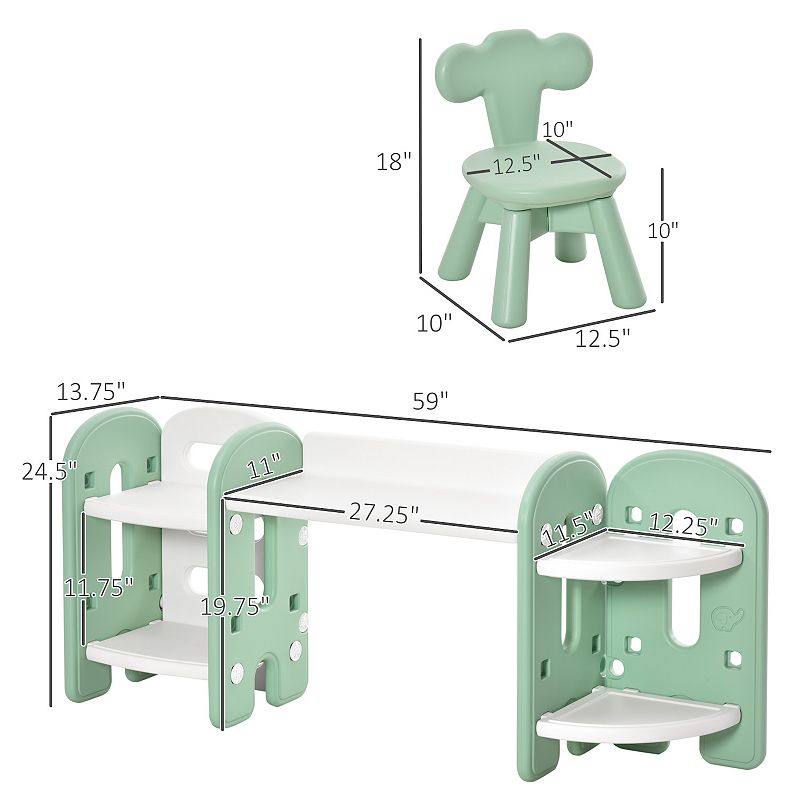 Qaba Kids Table and Chair Set Activity Desk with Bookshelf and Storage for Study Activities Arts or Crafts Grey and White