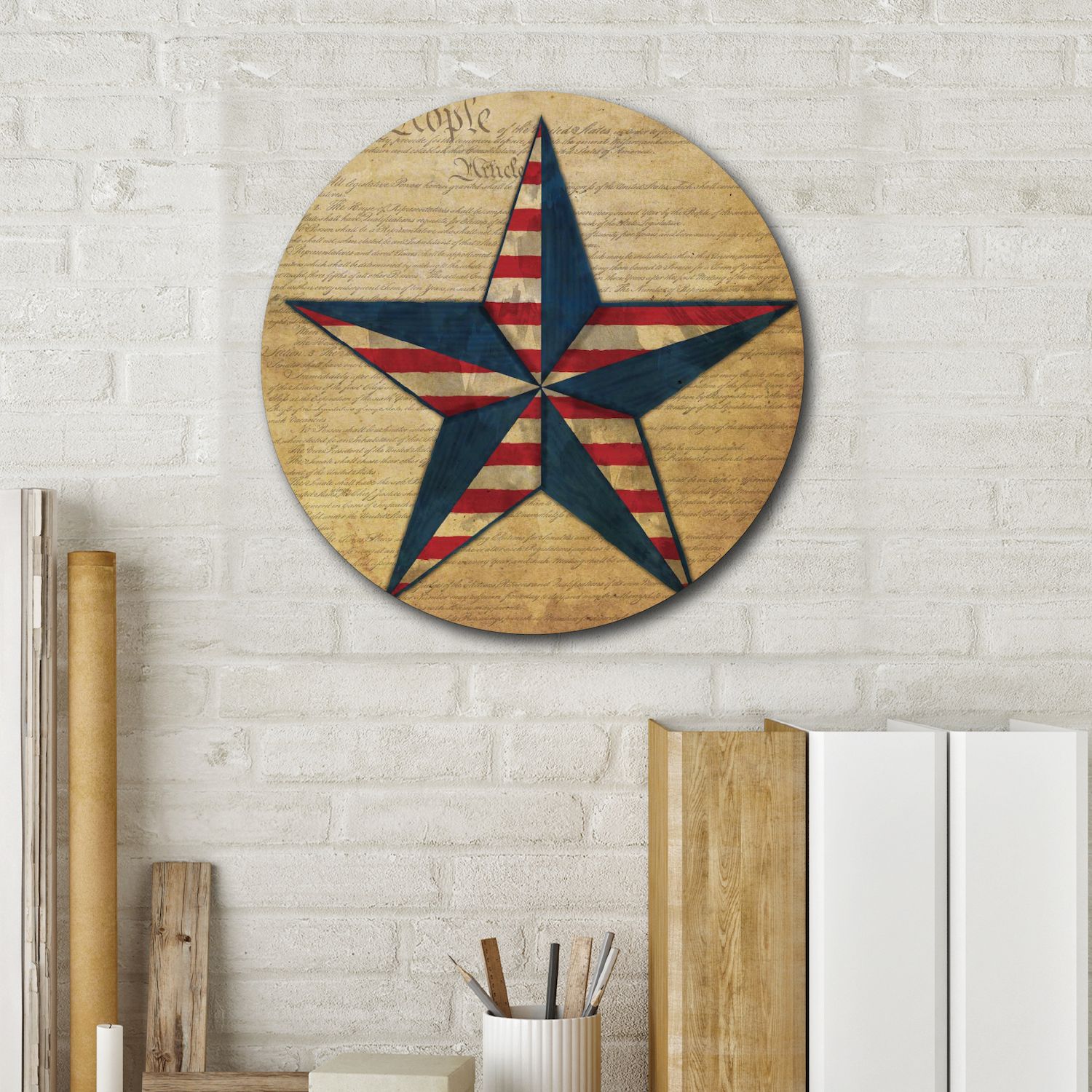 Courtside Market Flag Star I Circular Board Wall Art