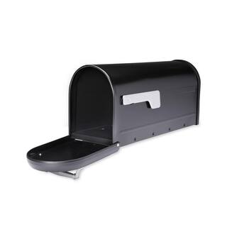 Architectural Mailboxes Chadwick Black Medium Steel Post Mount Mailbox with Nickel Handle and Flag 8950B-10