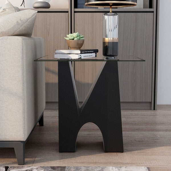 Noele Modern Black and Glasstop End Table by Furniture of America