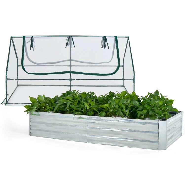 6 x 3 x 3 Feet Galvanized Raised Garden Bed with Greenhouse   71\