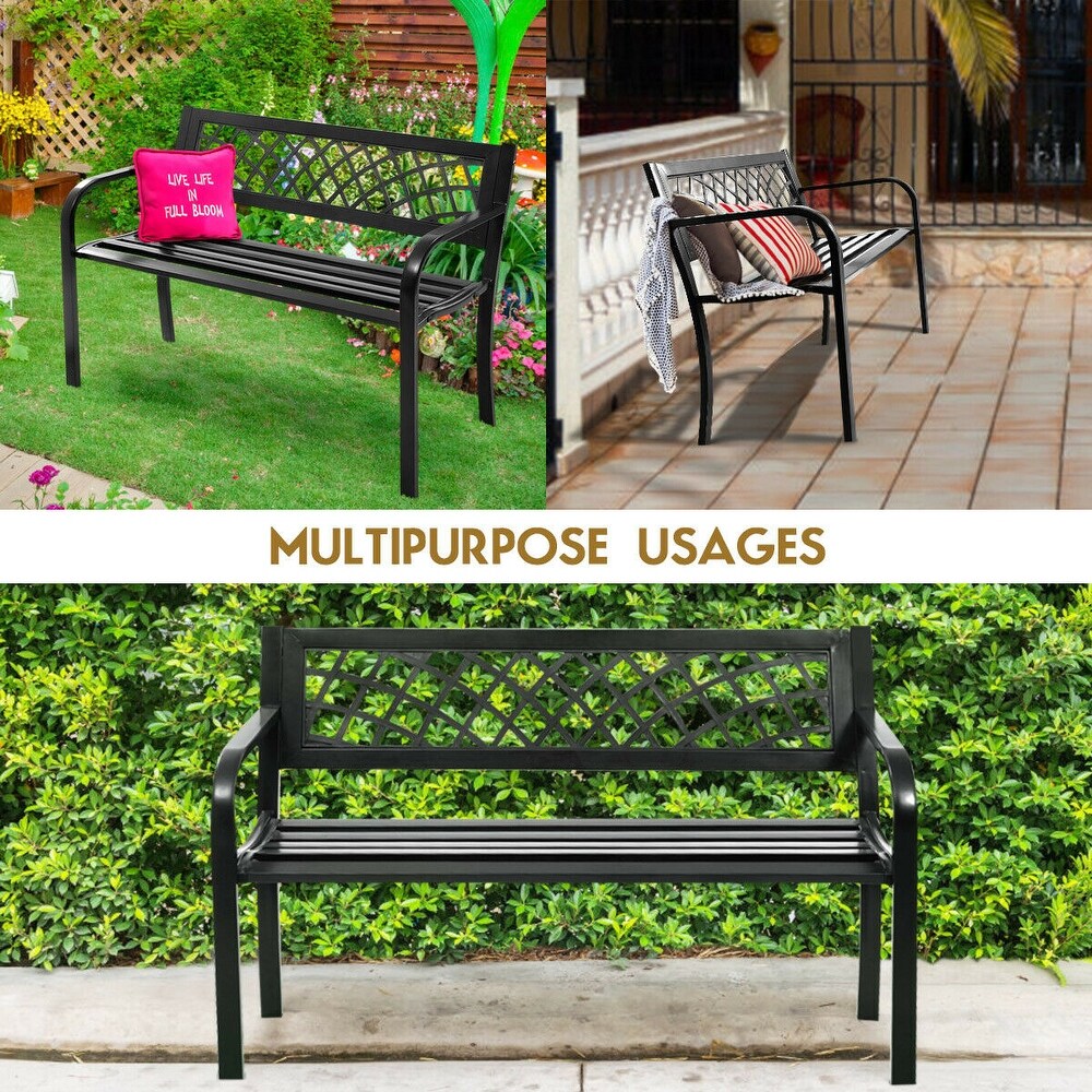 Costway Patio Park Garden Bench Porch Path Chair Outdoor Deck Steel