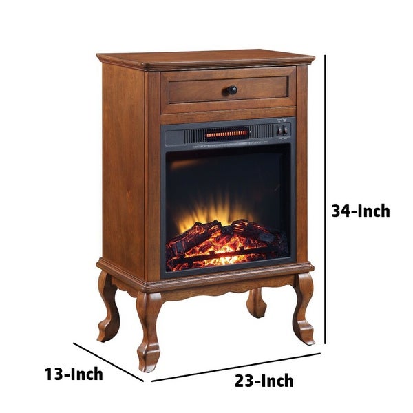 Ryla 34 Inch Wood End Table with LED Electric Fireplace， 1 Drawer， Walnut