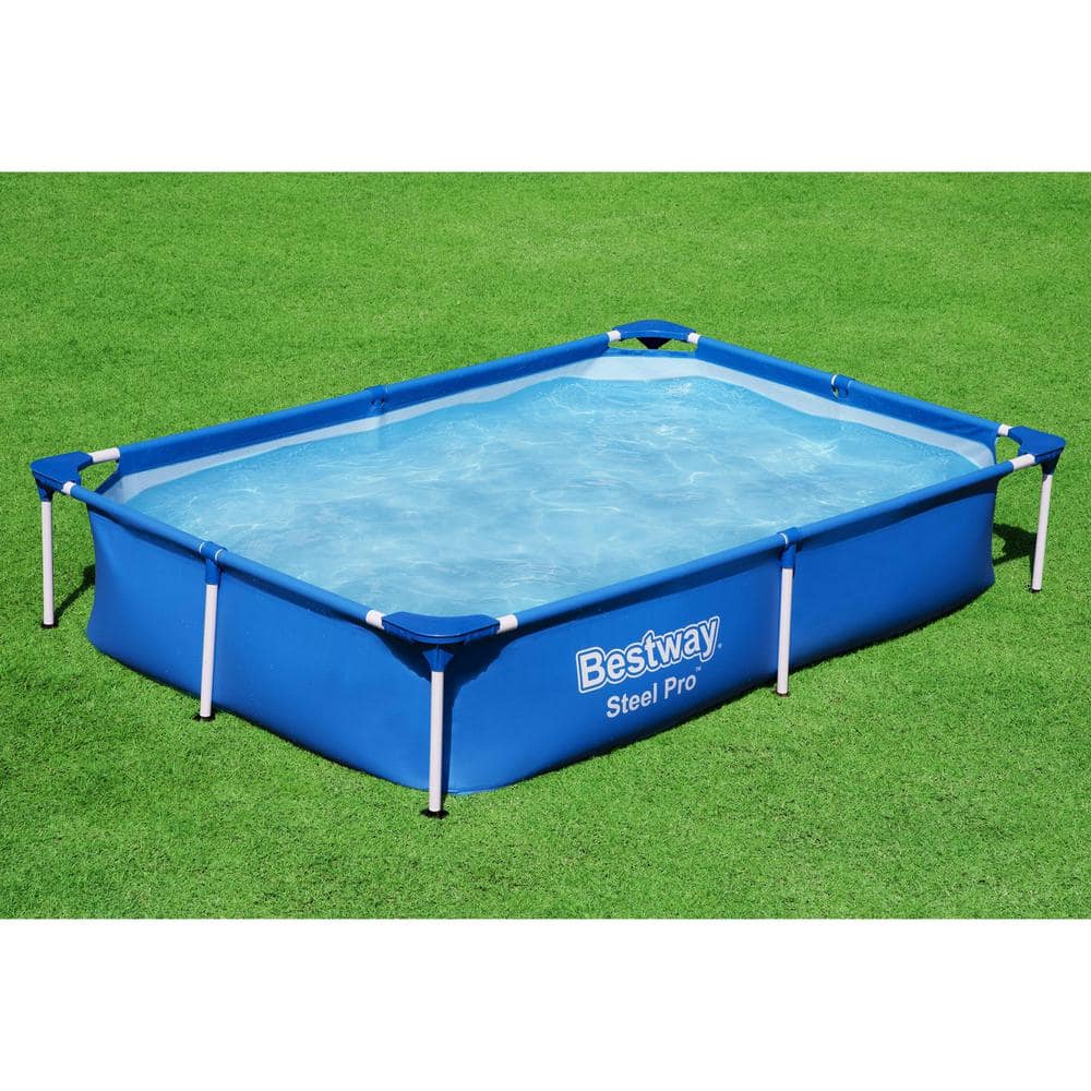 Bestway Pro 87 in. x 59 in. Rectangular 17 in. Deep Metal Frame Above Ground Pool 56545E-BW