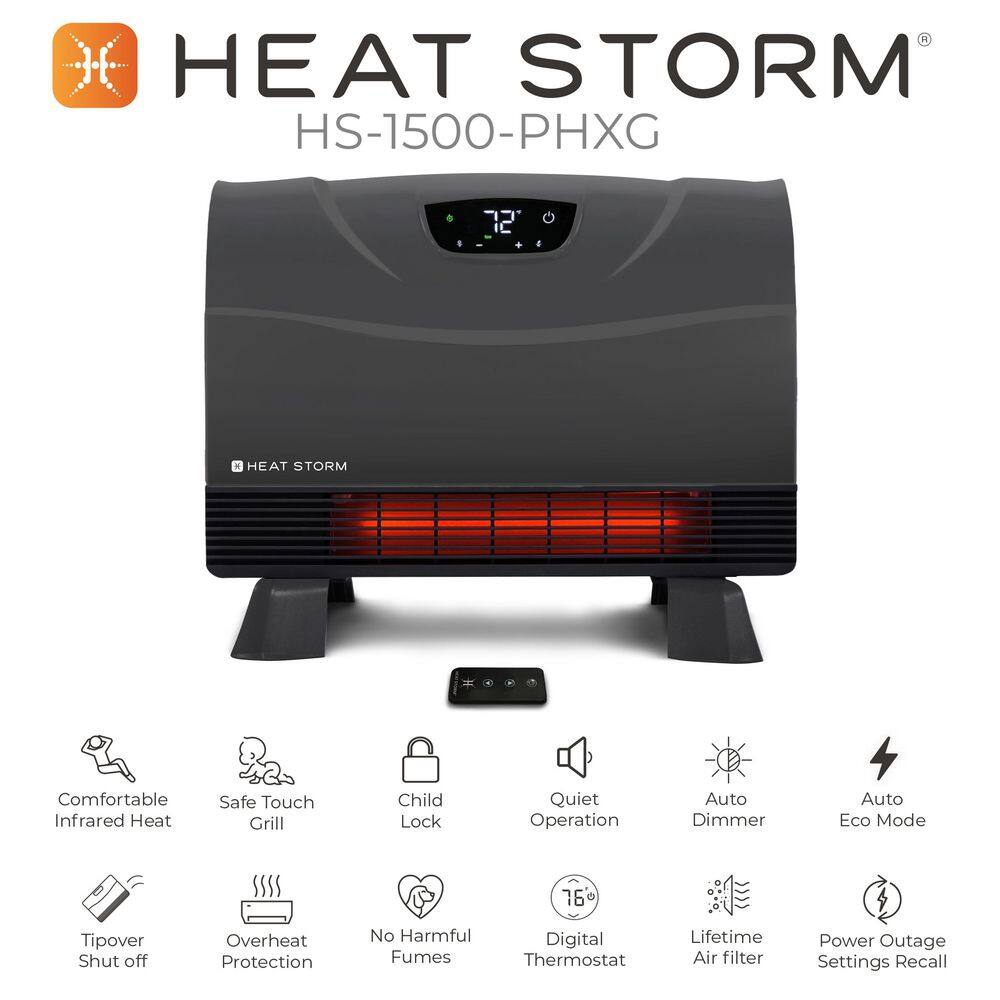 Heat Storm 1500-Watt Gray Deluxe Indoor Floor to Wall Infrared Heater HS-1500-PHXG