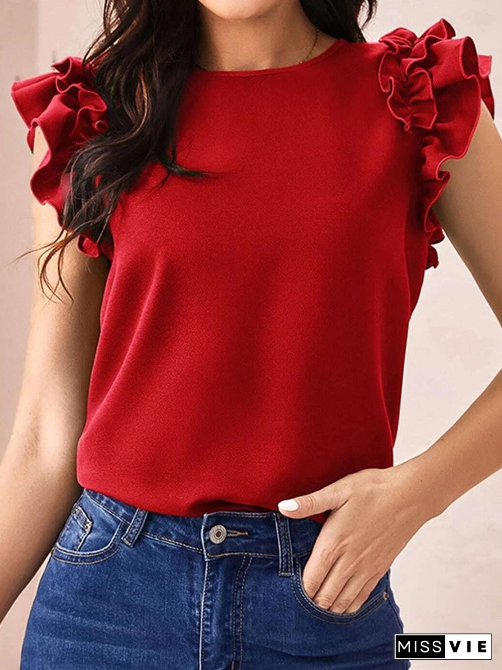 Ruffled Slim Fit Fashion Versatile T-Shirt Top