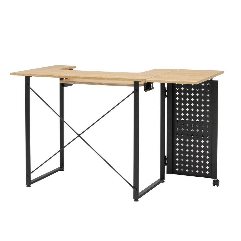 Sew Ready Pivot Sewing Table with Storage Panel and Adjustable Platform