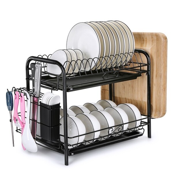 2-Tier Dish Drying Rack Dish Rack Drainer Holder Kitchen Storage Space Saver - L