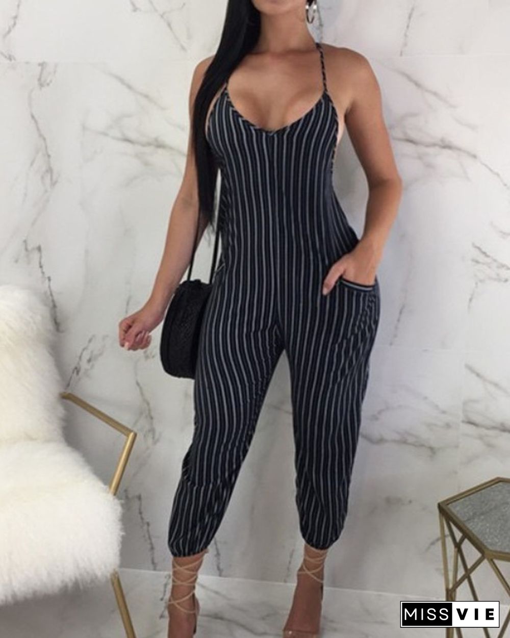 Striped Camisole Sleeveless Jumpsuit