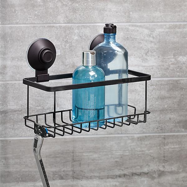 iDesign Everett Matte Black PushLock Suction Shower Basket