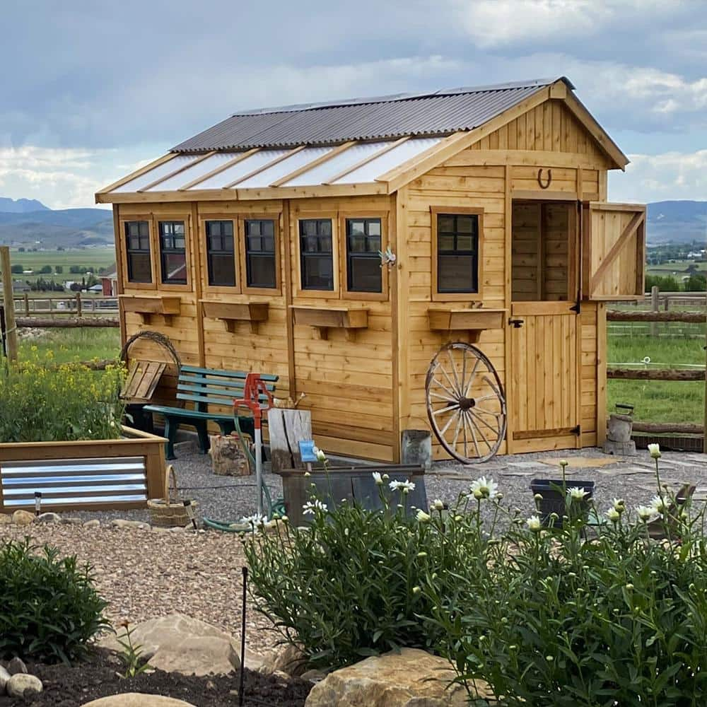 Outdoor Living Today Sunshed 8 ft. W x 12 ft. D Cedar Wood Garden Shed with Metal Roof (96 sq. ft.) SSGS812-MET-AK