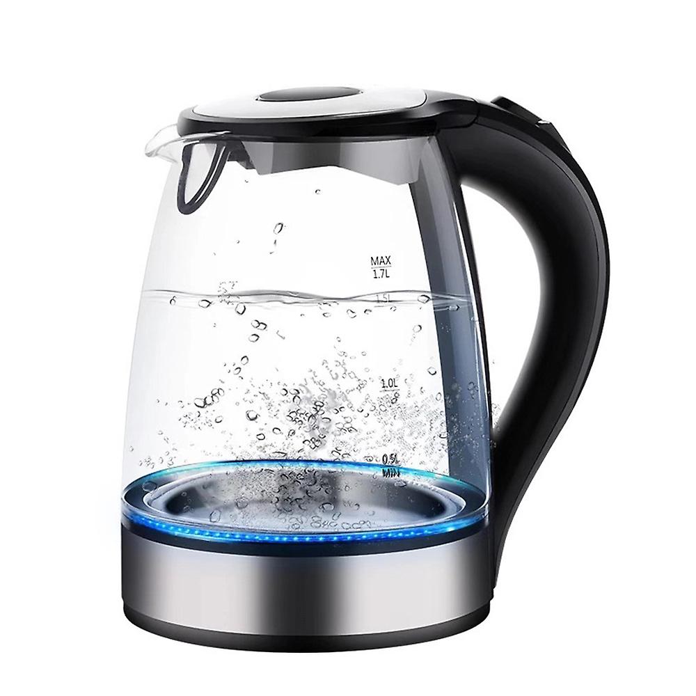 Black Electric Water Kettle Glass Singlelayer Cordless With Blue Led Light， 1.7l 1850w Tea Kettle， Fast Water Boiler， Automatic Shutoff， Boil Dry Prot