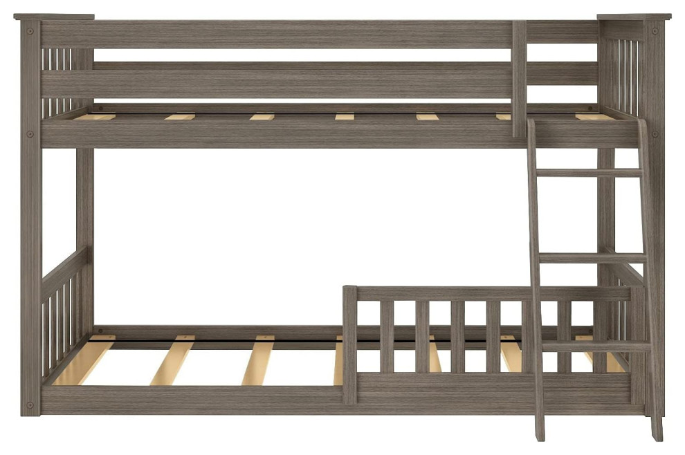 Modern Twin over Twin Bunk Bed  Slatted Headboard With Ladder  ampGuard Rail   Farmhouse   Console Tables   by Declusia  Houzz