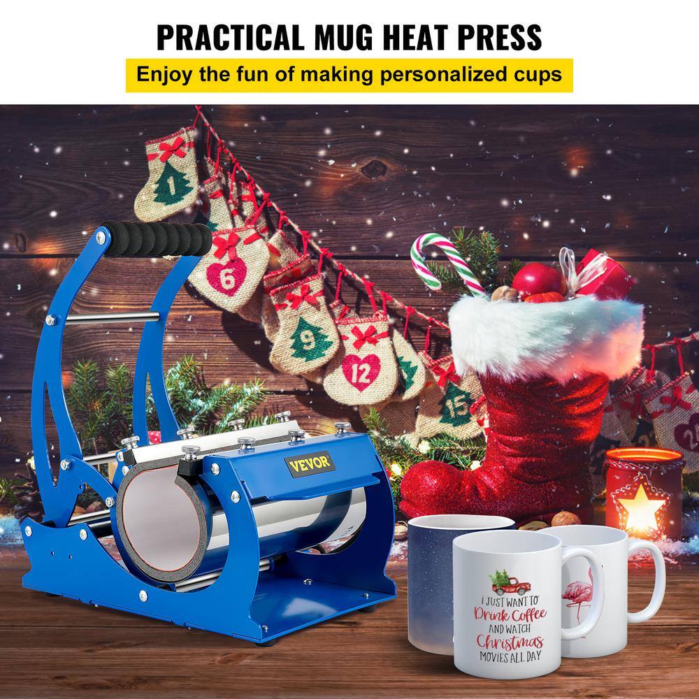 VEVOR Mug Heat Press 11 oz. and 20 oz. Two Platens LCD Cup Press Machine with Detachable Transfer Sublimation Mats Blue KBJLS500W110VBW4JV1