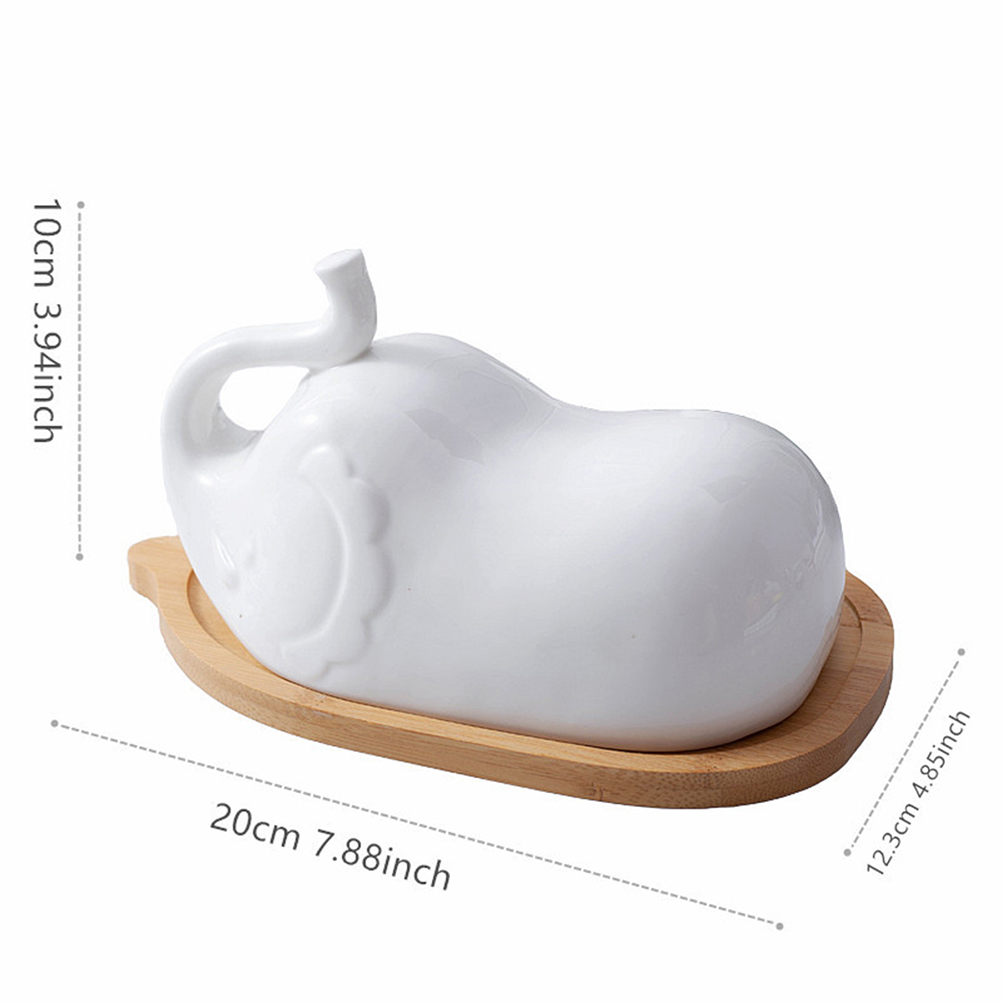 Elephant Shape Butter Dish with Ceramic Lid Simple Wooden Plate Household Tableware for Home Hotel